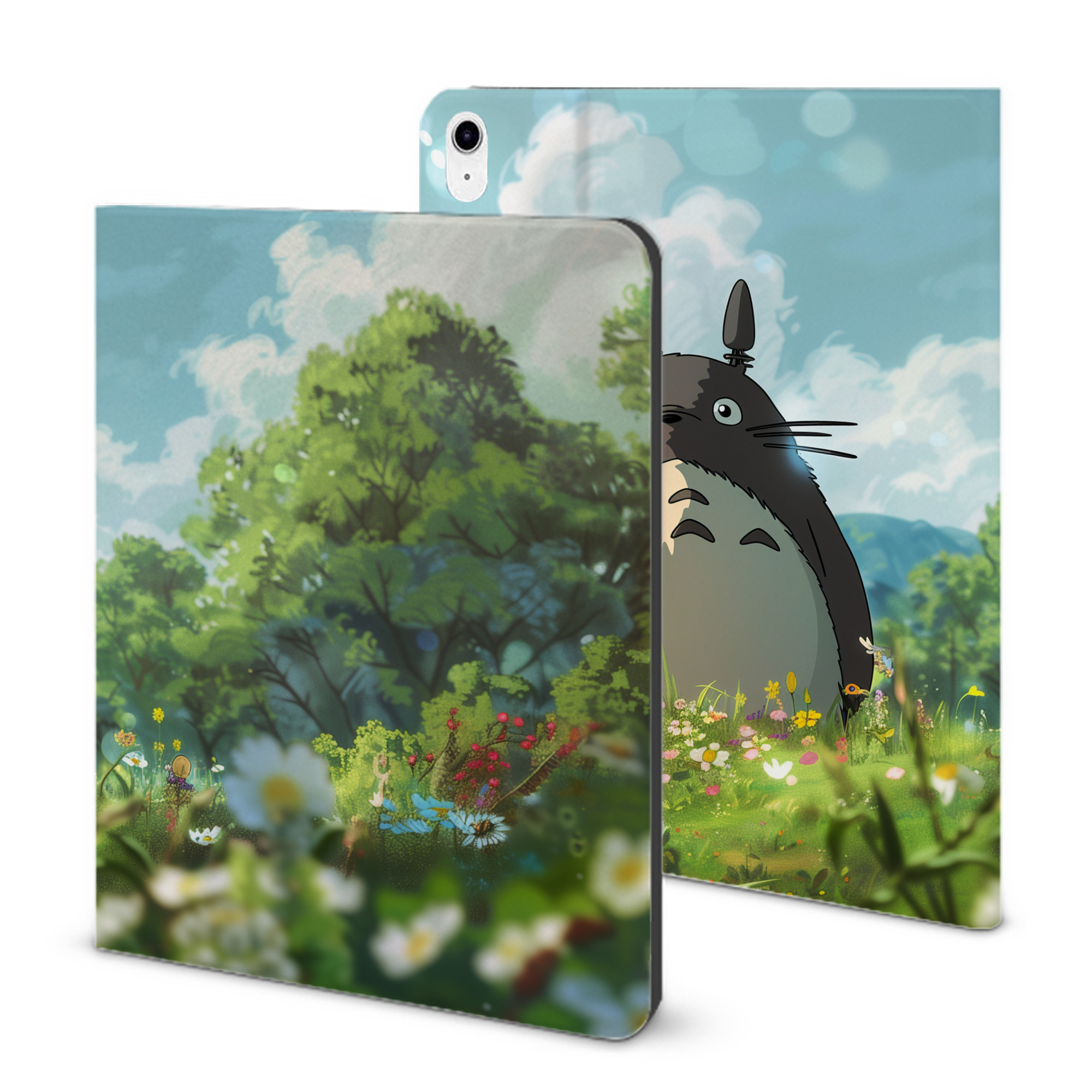 （画像用） となりのトトロ 草壁メイ 草壁サツキ My Neighbor Totoro Satsuki Kusakabe Mei Kusakabe IPad ケース ブック型 PUレザー TPU 耐衝撃 軽量 薄型 ペン収納なし 全面保護 IPad 各モデル対応
